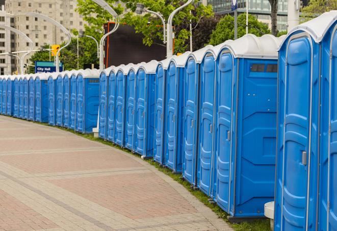 a row of portable restrooms at a fairground, offering visitors a clean and hassle-free experience in sebastopol
